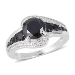 CZ Ring Black & White Sterling Silver Size 8